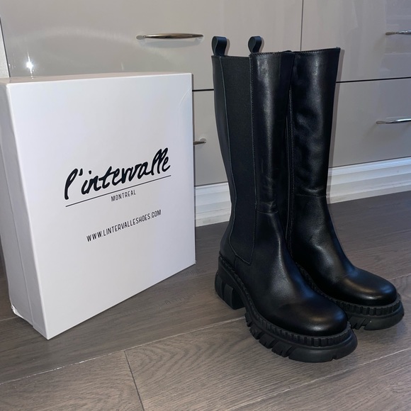 L’intervalle Raidon Black Leather Boots - Picture 1 of 7
